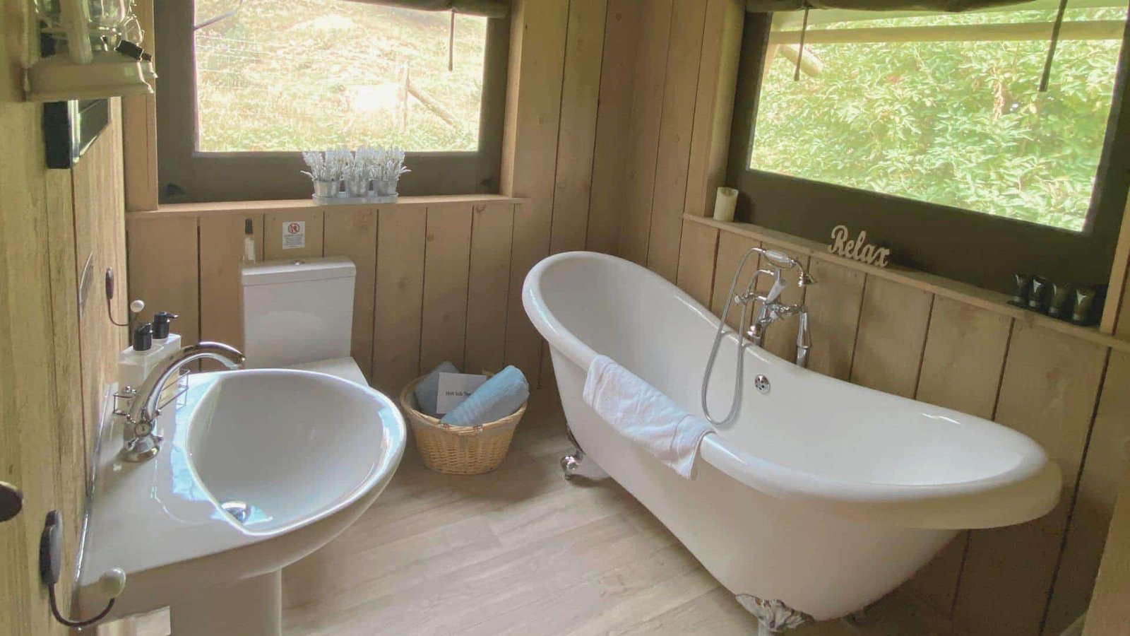 a four legged bath in a safari tents bathroom