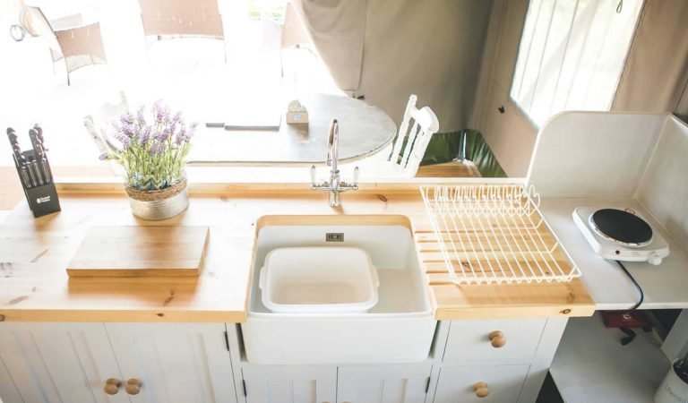 a view of a safari tents kitchen