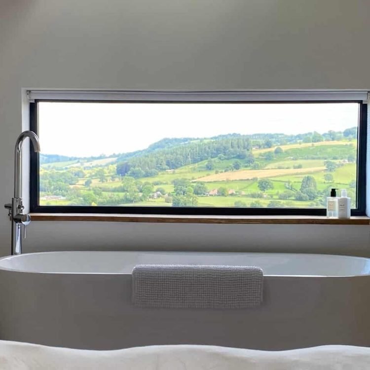 a view from a window near a bath