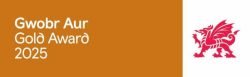 Visit Wales Gold Award 2025 horizontal badge – awarded to top-tier luxury accommodation providers in Wales.
